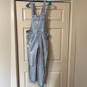 EUC Forever 21 distressed denim overalls size 27